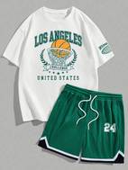 herr basket träning löparsuit, basket kortärmad t-shirt och 24 shorts set
