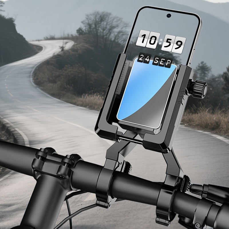 Image of Universal Bike Phone Holder, Double Fixation 360° Rotation Handlebar Holder, Suitable For Motorcycles, Bicycles, Scooters, Firm Clamping - Essential Accessories For Rides
