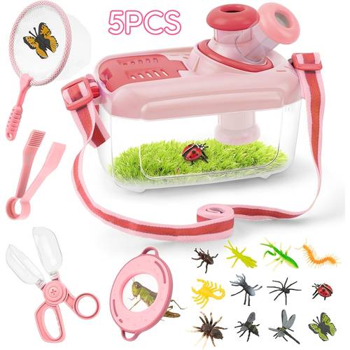 bug catcher sturdy bug catching kit gifts with net collector insect catcher tweezer pink bug habitat pink