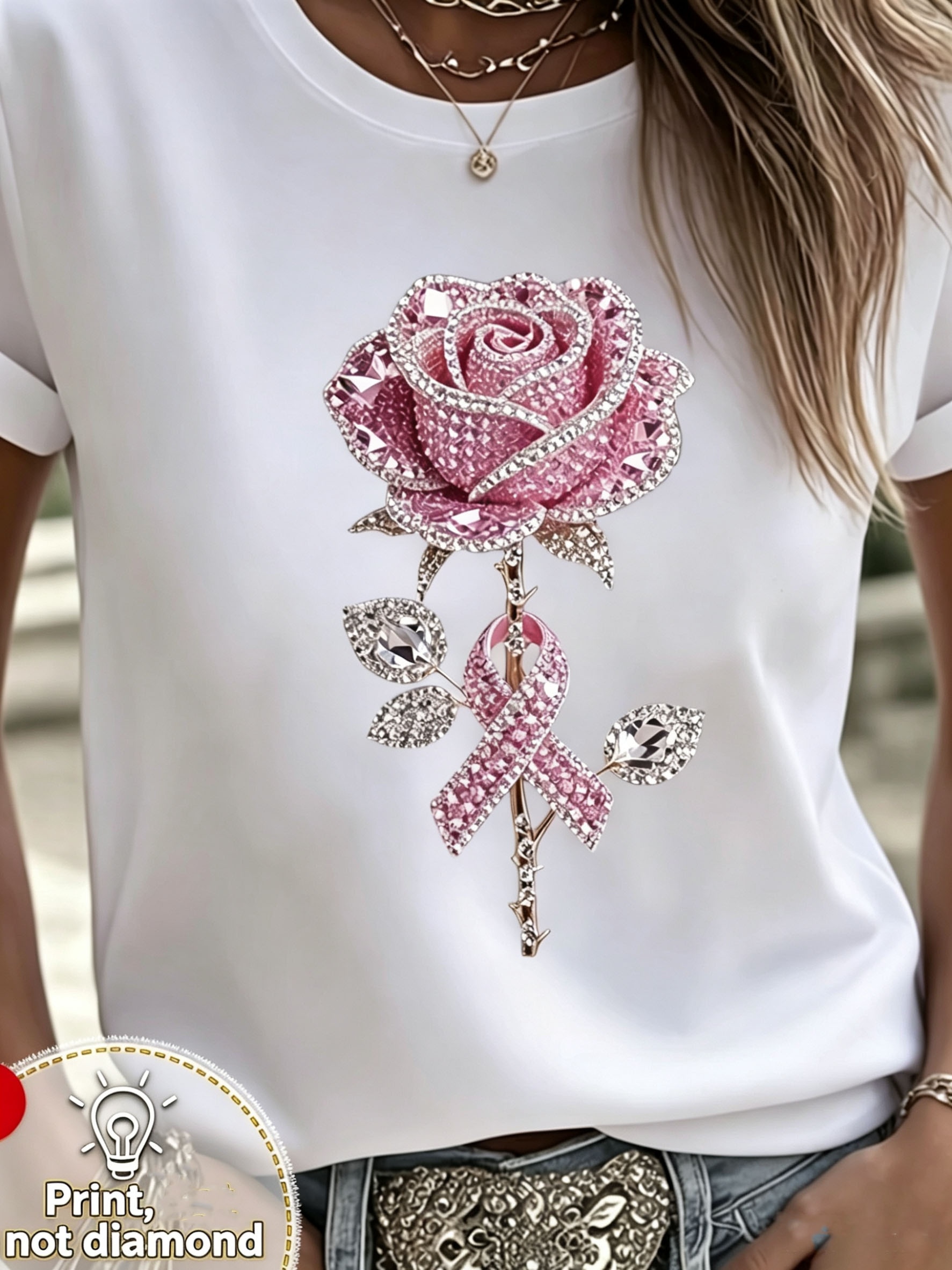       print design womens white short sleeve t shirt comfortable casual top multiple sizes     outdoor and everyday casual wear