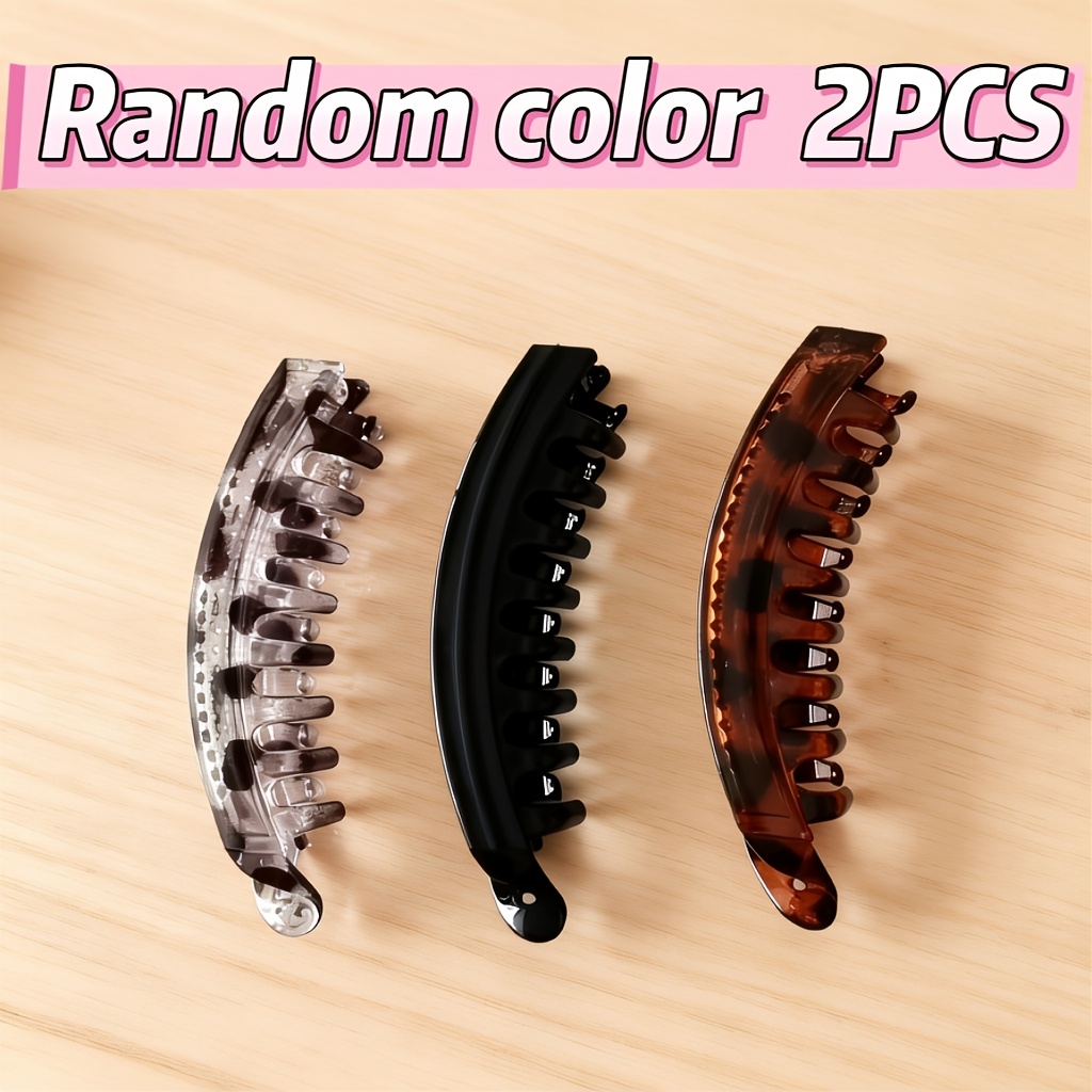 Image of 2pcs Random Color Large Hairpin With Back Comb- Non-slip Vertical Banana Clip, Suitable For Ladies' Ponytails, Thickens And Increases Hair Volume, Strong Hairpin, Suitable For Braiding, Updos