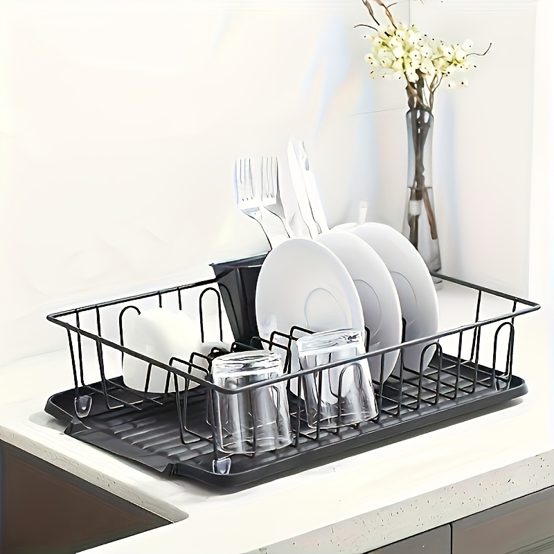 1 set of tableware drain rack kitchen counter utensil rack small stainless steel utensil drain rust resistant with black utensil rack and drainage board suitable for kitchen and rv Product details 1