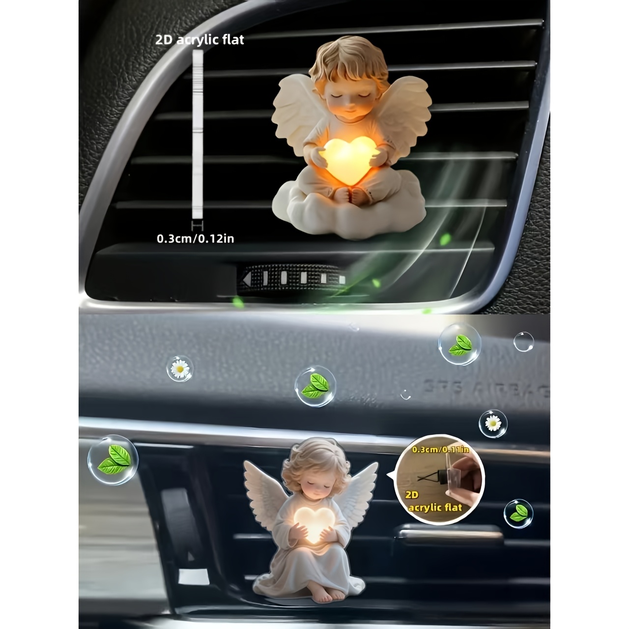 2D Flat, 2Dflat, 2pcs with love angel car air outlet decoration clip, angel theme fashion car interior accessories, fragrance diffuser, perfect holiday gift, fresh air, cute car interior, angel design car decoration, fragrance free, need to DIY