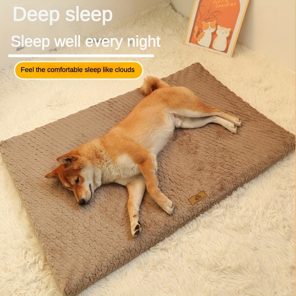 1pc plush thick rectangular dog bed mat washable dirt bite resistant     for medium large dogs cats striped pattern durable pet bed for   indoor use details 6