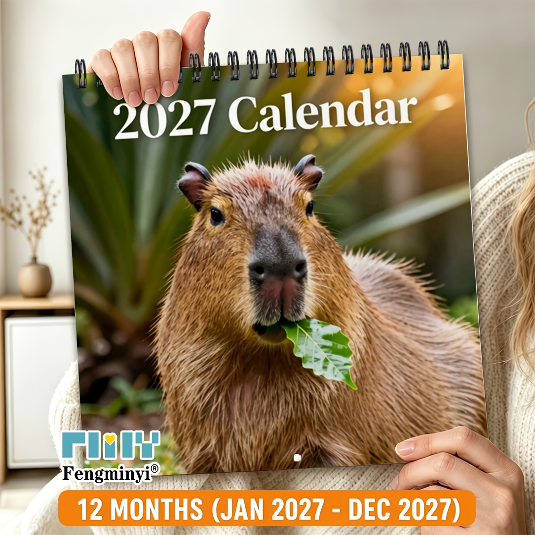 TEMU 2d Flat Planner, 1 Book, 2027 Wall Calendar, 2027 Capybara Wall Calendar, 12-month Monthly Planner, Double-wire Spiral Hanging Style, 8.3x8.3