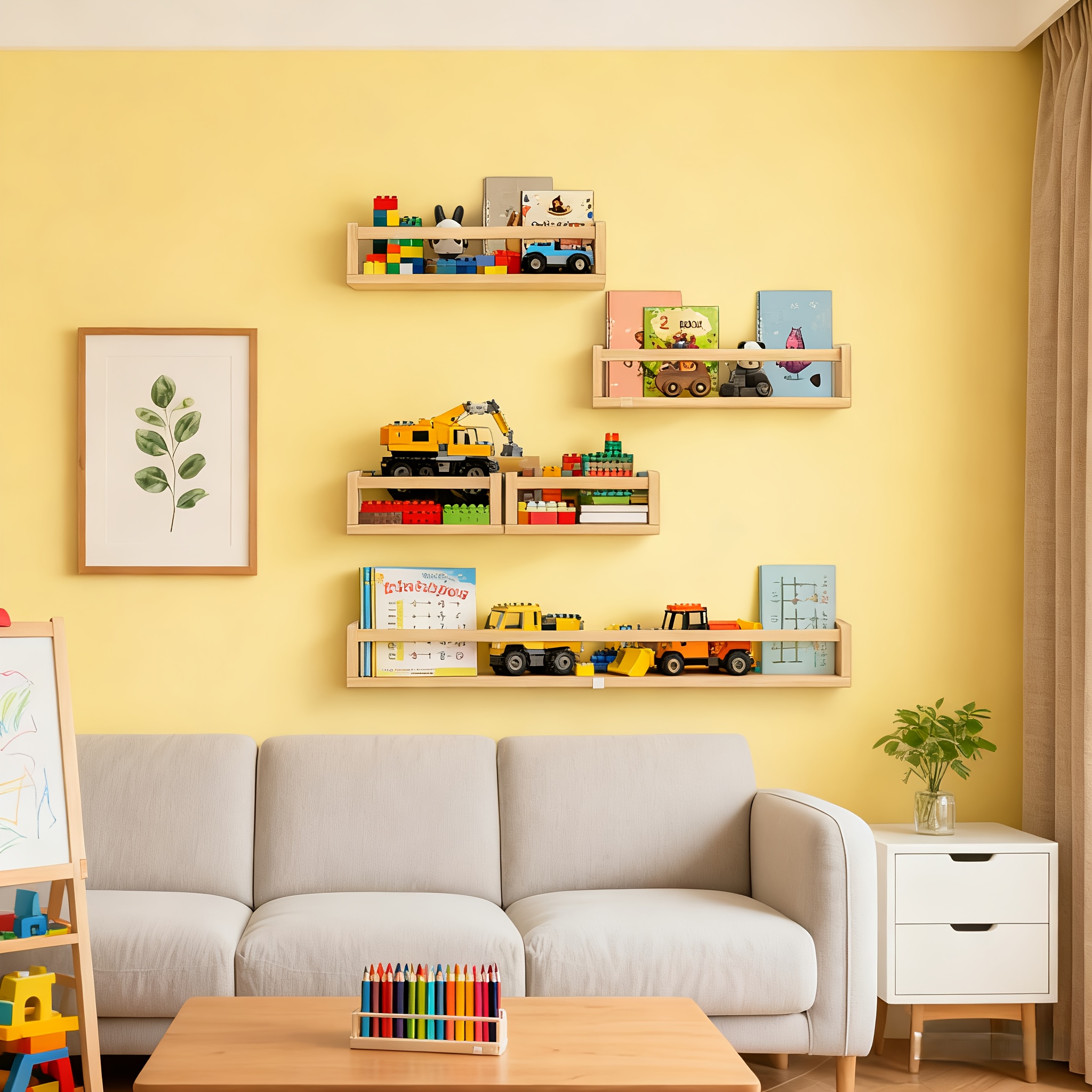 5pcs White Nursery Bookshelves Set - DIY Floating Shelves with 5-Tier Storage (32in, 2x16.5in, 2x10in) - Wall-Mounted Kids Room Shelving Suitable for Nursery, Room, Kids' Room - Easy Assembly, Space-Saving Bookcase