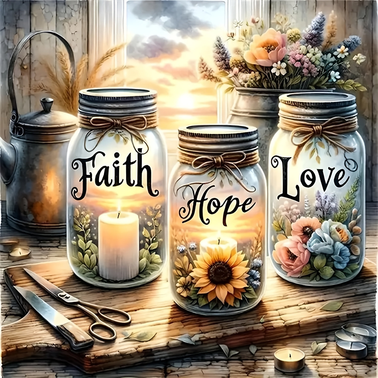 

Diy 5d Diamond Painting Kit - , Faith & Love | Drill Art Set For Decor | Handcrafted Canvas Gift | 15.74x15.74 Inches