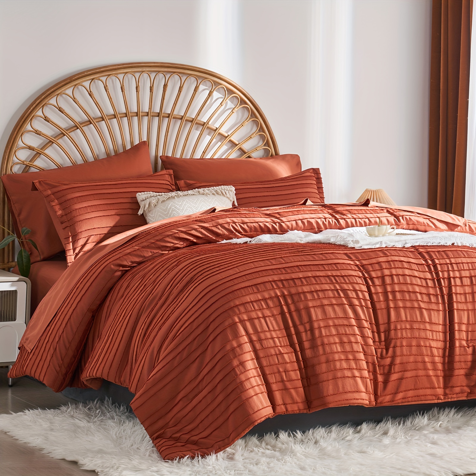 TEMU 7pcs Solid Color Comforter Set - Comes With Comforter, Flat Sheet, Pillowcase And Pillow Case,, Soft Microfiber, Lightweight - Queen/king Bag,