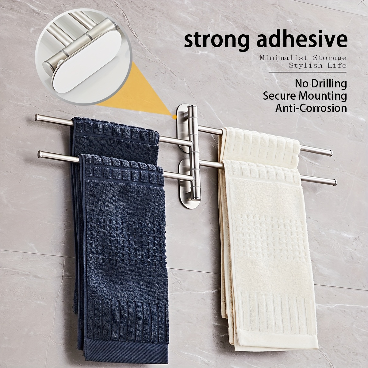 Поворотный держатель для полотенец нержавеющая сталь самоклейка 350х210х34 мм