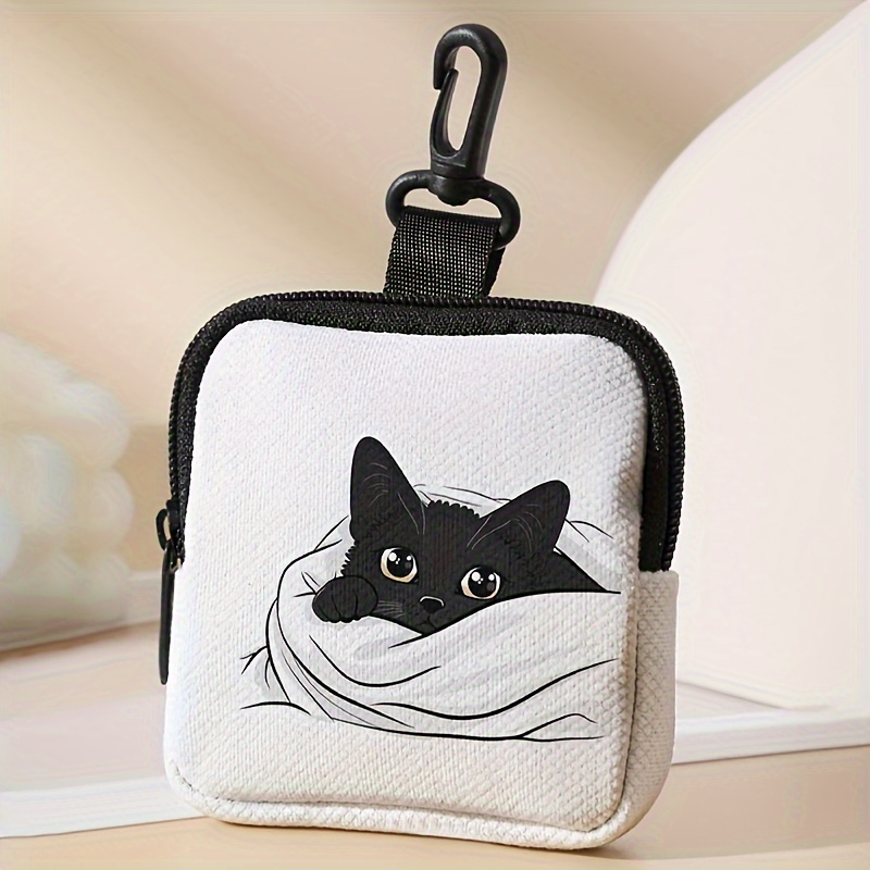 

Pochette à pièces de grande imprimée avec un chat, support de carte multifonction avec imprimé numérique, polyester de couleur mélangée, cadeau idéal - 1 pack