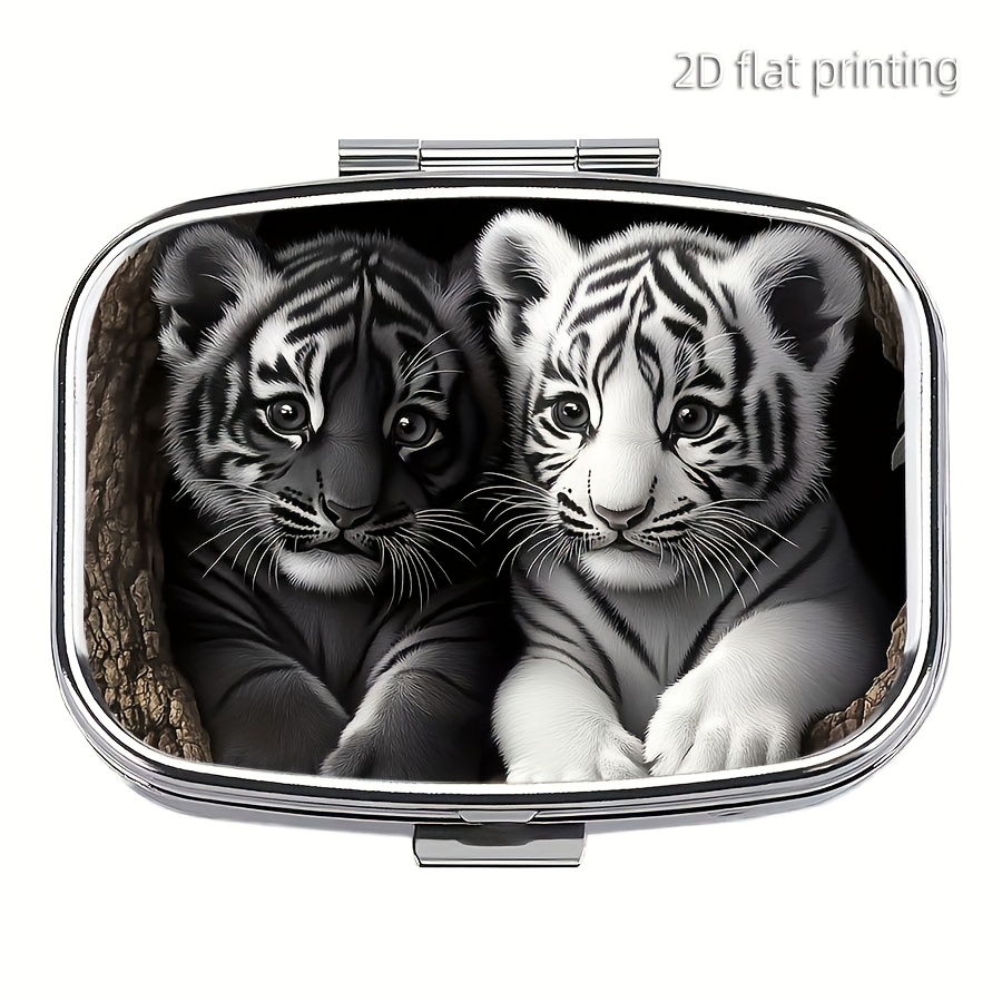 Image of 1pc 2 Cute Metal 2 Compartment Pill Organizer Travel Friendly Portable Compact Pill Box Cute Pill Case, For Pocket Wallets Daily Portable Medicine Vitamin Tablet Storage