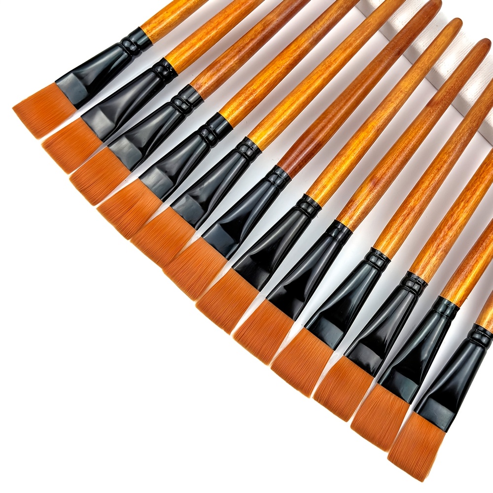 Image of 12pcs Large Synthetic Brush Acrylic Painting Flat Brush Bulk With Wooden Handle For Acrylic, Watercolor, Paint, Crafts, Face Body Art