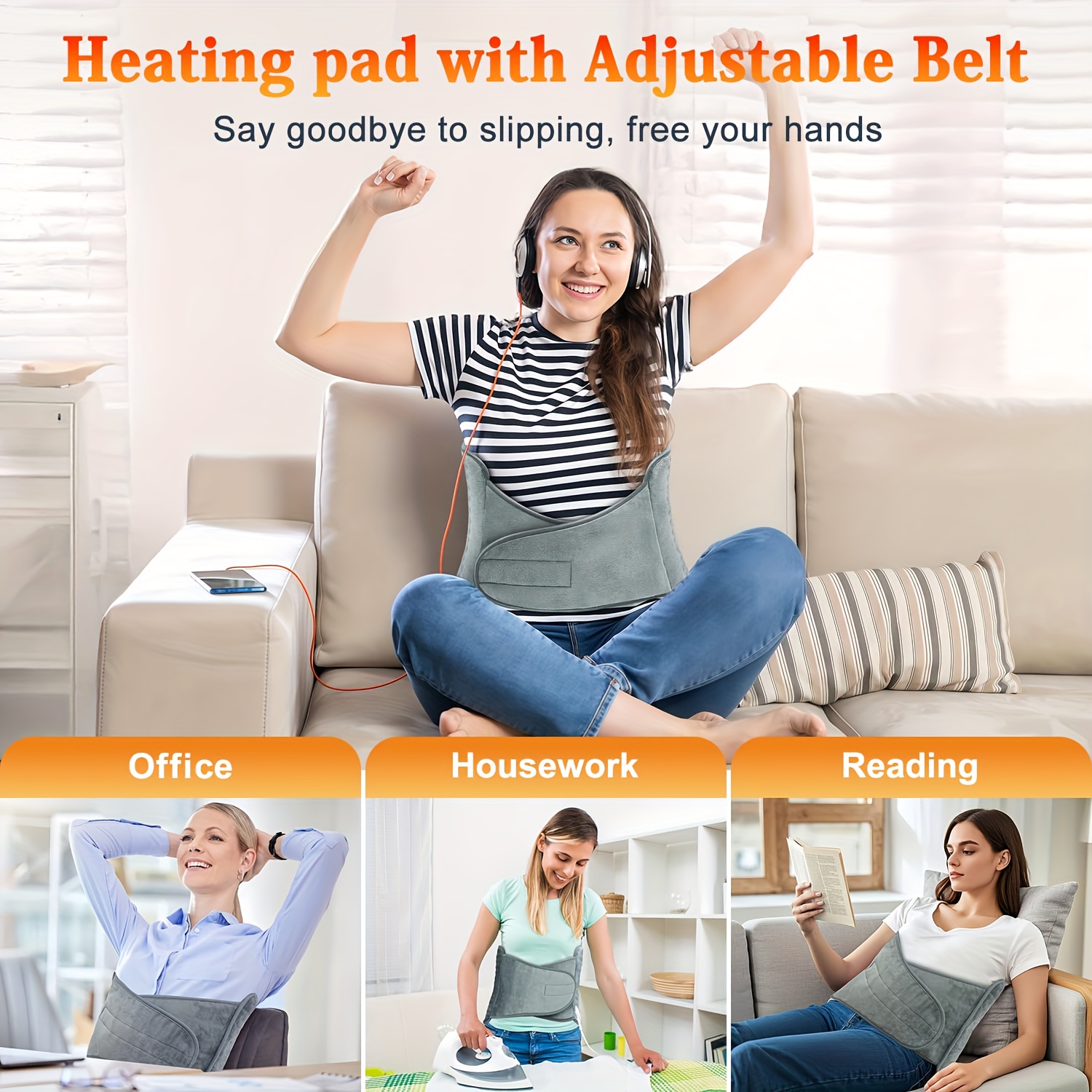 multifunctional heating pad for back, neck and shoulder: multiple heat settings with timer, adjustable strap design, machine washable fleece fabric,   protection and auto shutoff,   an everyday essential for anyone Product details 0