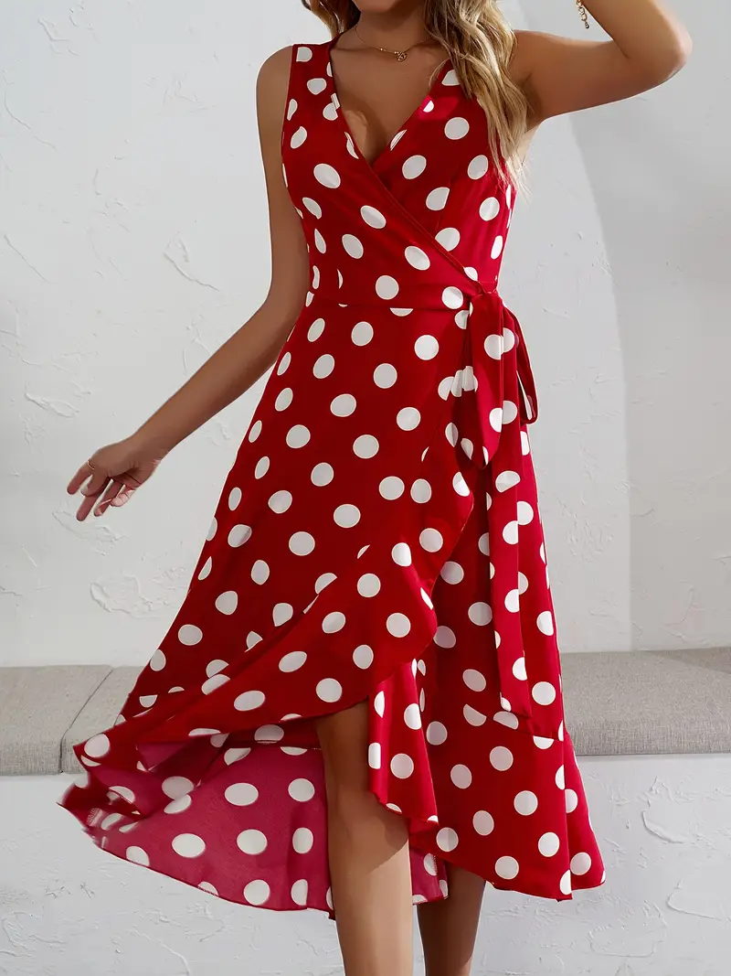 V-Neck Sleeveless Polka Dot Wrap Dress - Spring/Summer/* V-Neck Sleeveless Polka Dot Wrap Dress - Spring/Summer/*