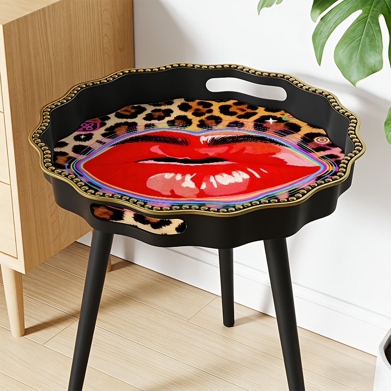 TEMU Table Multifonctionnelle à Bord avec Imprimé Léopard Lèvres Rouges - Élégante et Sauvage, Exprimant une Féminine | Résistante à la Chaleur,