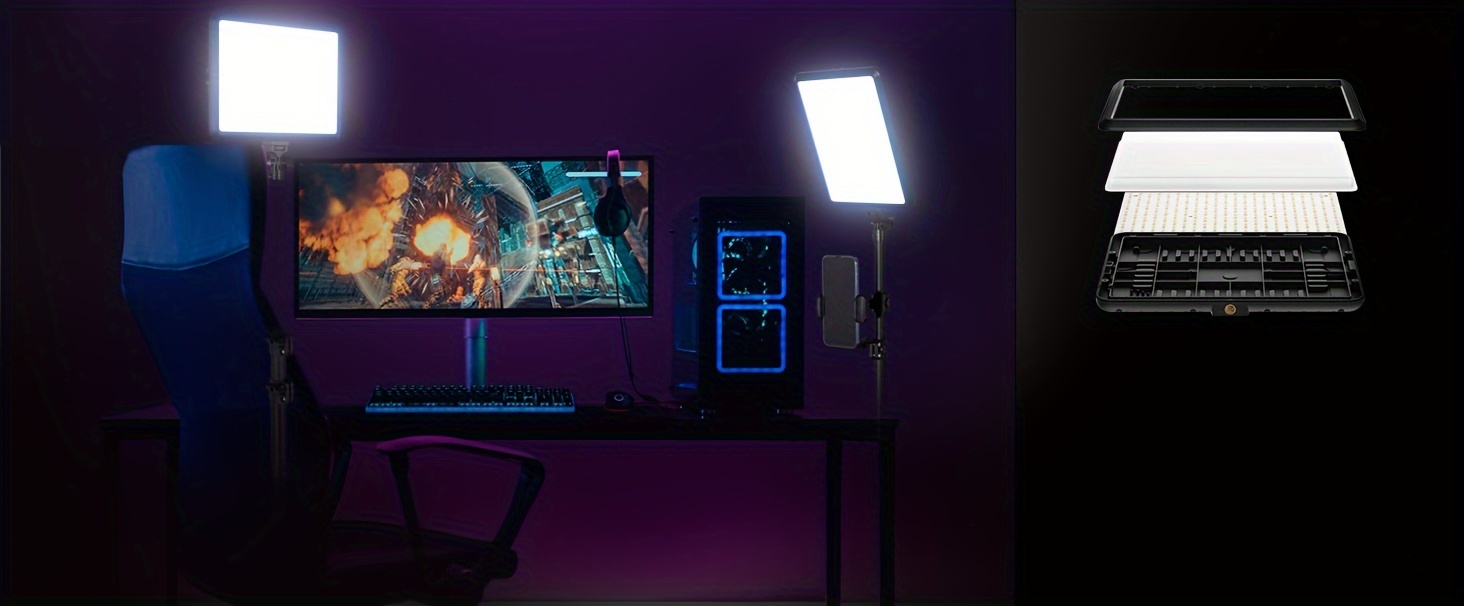conjunto   led para fotografia de estúdio   2-pack com tripé e suporte para telemóvel, 2800-6500k regulável - iluminação com   de cor ajustável para gravação de vídeo,   de jogos, /vlogging, compatível com dslr/câmer detalhes 2