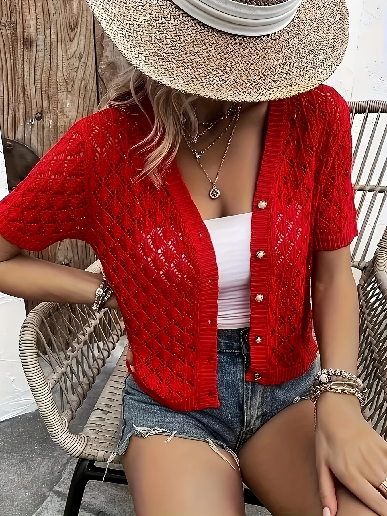 summer fashion womens v neck cardigan breathable machine - Temu