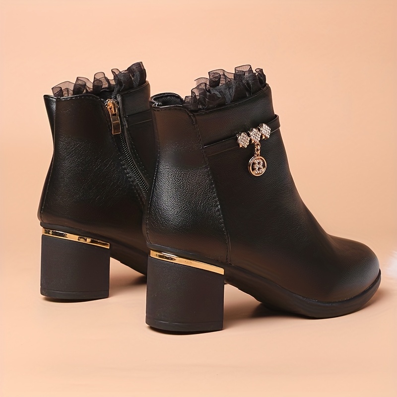 Lace-Trimmed Ankle Boots for Women with Pointed-Toe