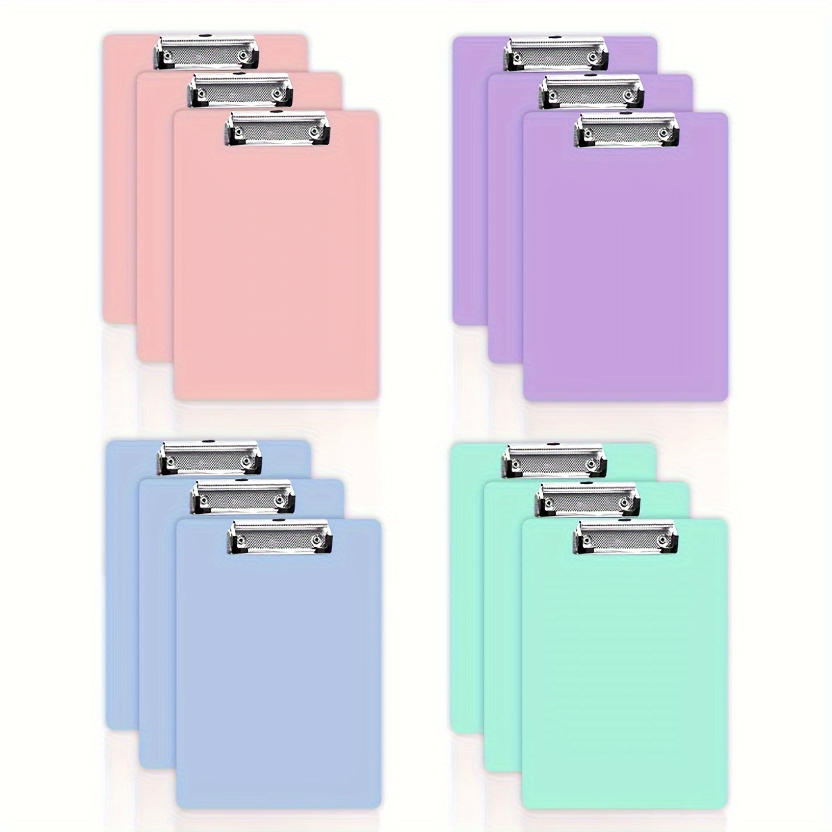 

12pcs Pp A4 Clipboards - , File & Holders With Metal Clips For Office, Meetings, And - , Purple, Light Blue,