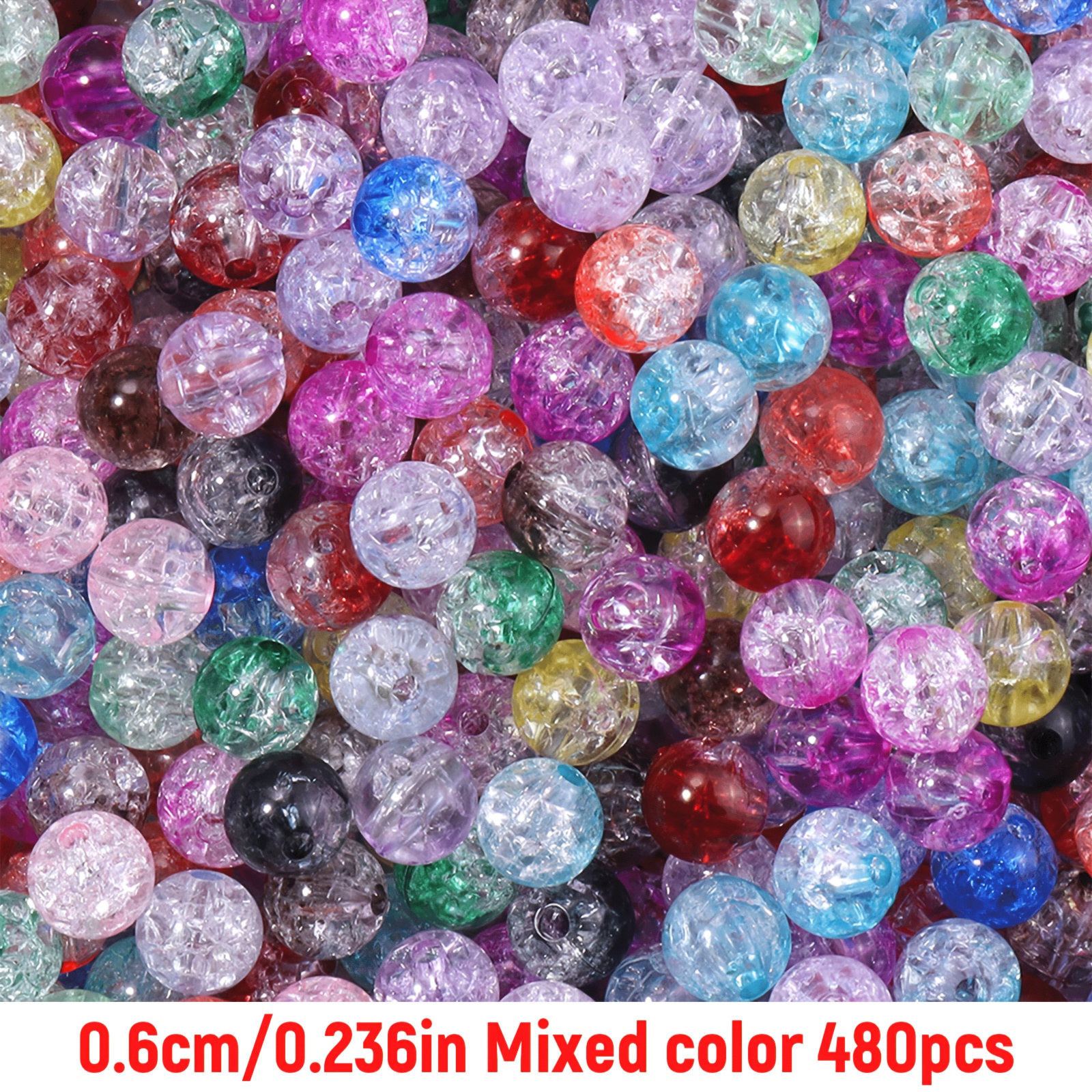 TEMU 480pcs/240pcs Perles rondes à double tonalité craquelées en acrylique de 6 mm/8 mm pour la fabrication de bijoux, bracelets et