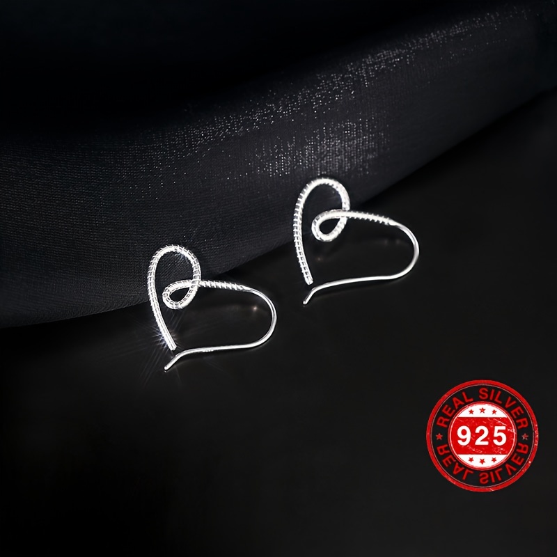 

S925 Sterling Silver Single Line Twist Circle Love Heart Shaped Hook Earrings Women's Ear Jewelry Valentine's Day Gift With Gift Box 1.9g/0.07oz