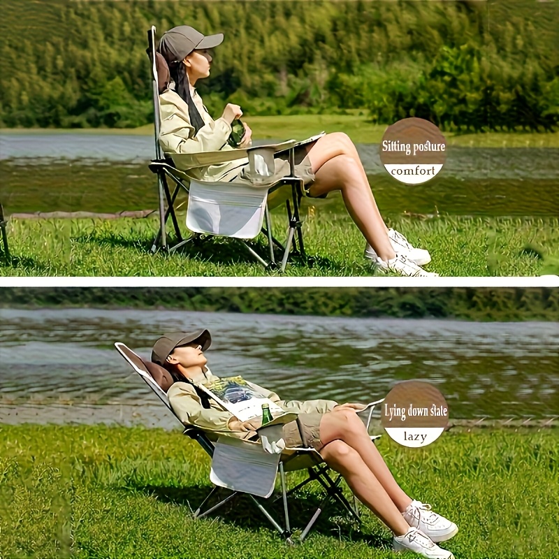 2 adult enlarged and widened light luxury outdoor folding lounge chairs portable camping backrest fishing chair home adjustable folding beach chair thickened steel pipe free headrest angle adjustment no storage Product details 4