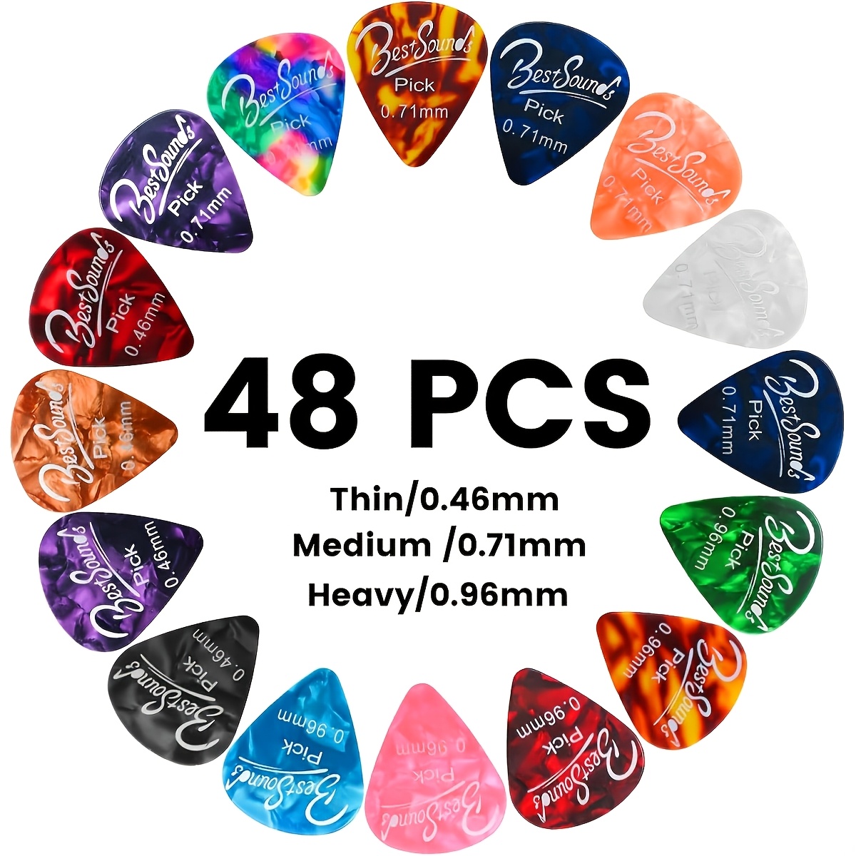 TEMU Premium 48 Pack Picks Sampler - Includes Thin, Medium & Heavy Gauges (austin )