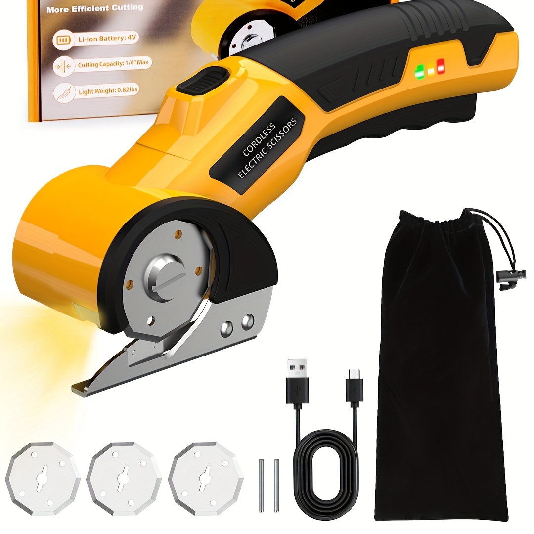 TEMU Cordless Electric Scissors, With 3 , 4v2000mah Rechargeable Cardboard Box Cutting Machine, Heavy-duty Fabric Scissors, With Safety Lock And Led