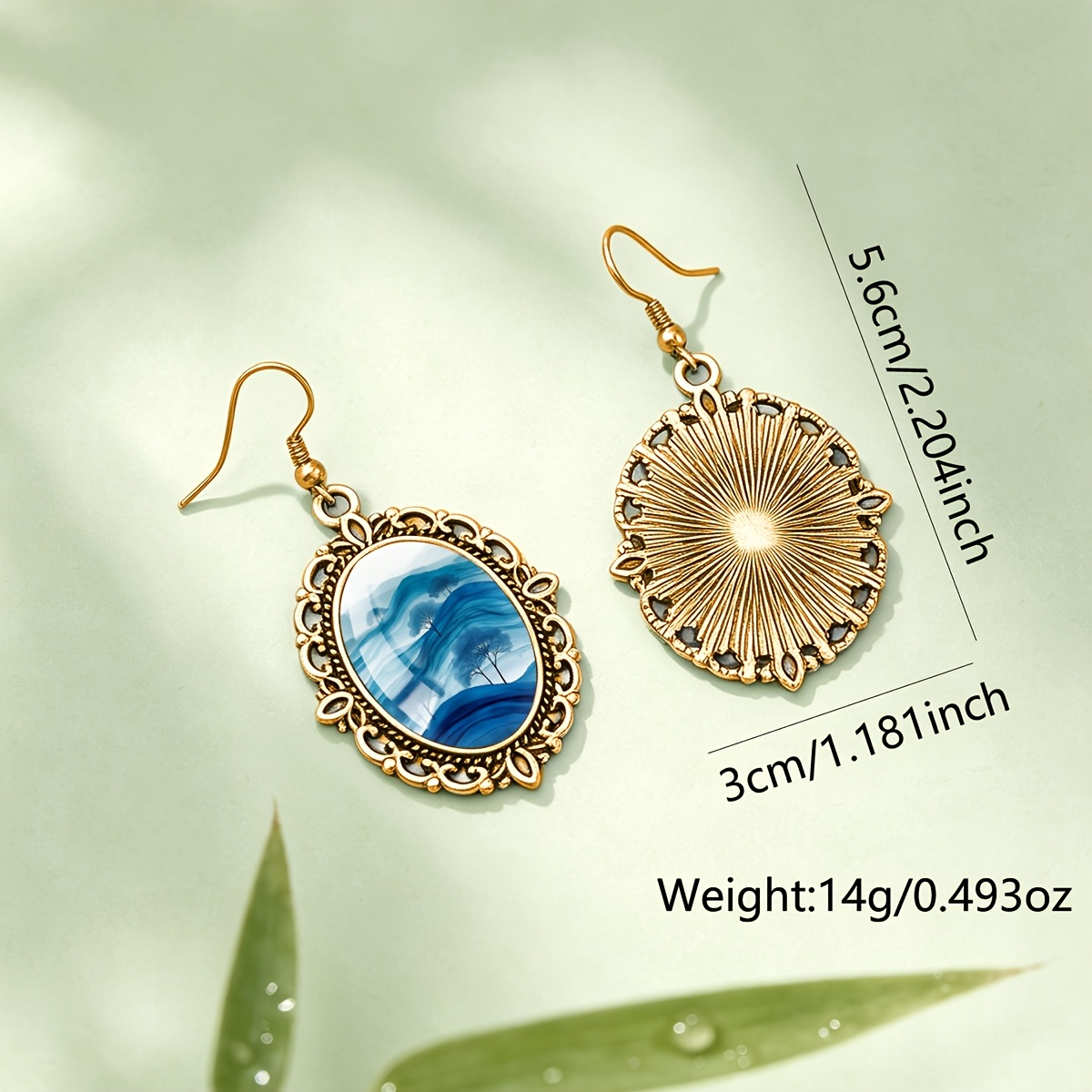 Blue and White Porcelain Fluid Blue Lone Tree Pattern Earrings