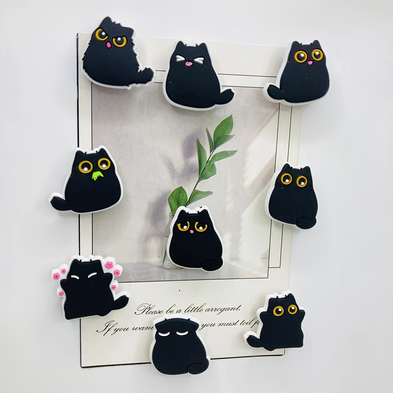 4/6/9pcs Cute Chubby Black Cat Refrigerator Magnets, Decorative Plastic Resin, For Kitchen And Office, Ideal Holiday Gift