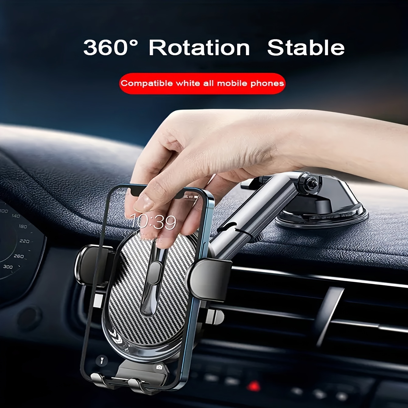 

1pc, Universal Car Phone Mount Holder, Suction Cup Dashboard Phone Stand, 360° Rotation, Adjustable, Extendable, Compatible With All Mobile Phones, Vehicle Interior Accessory