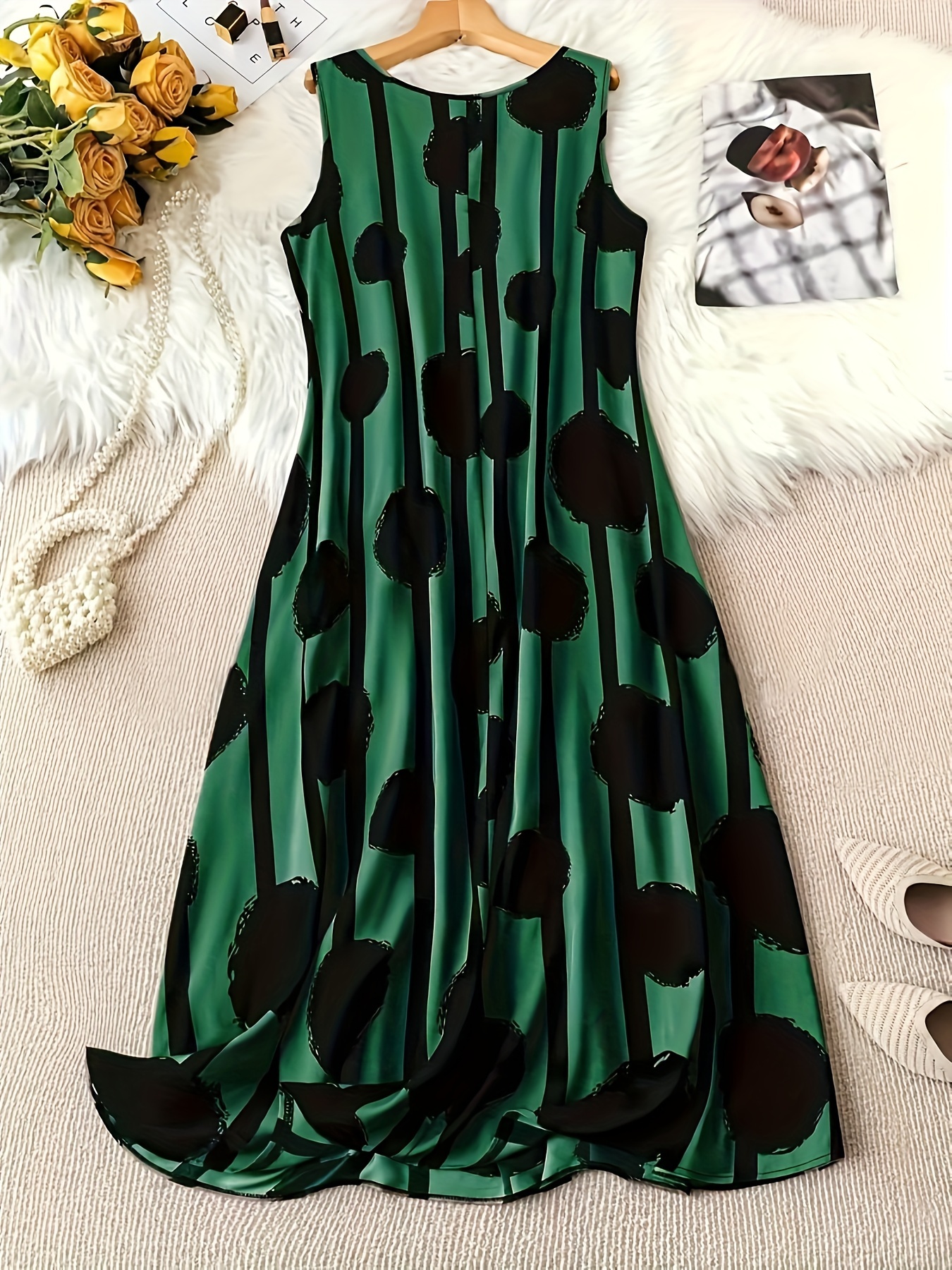 Large Women's Elegant Sleeveless Dress Casual Print Round Neck Dress