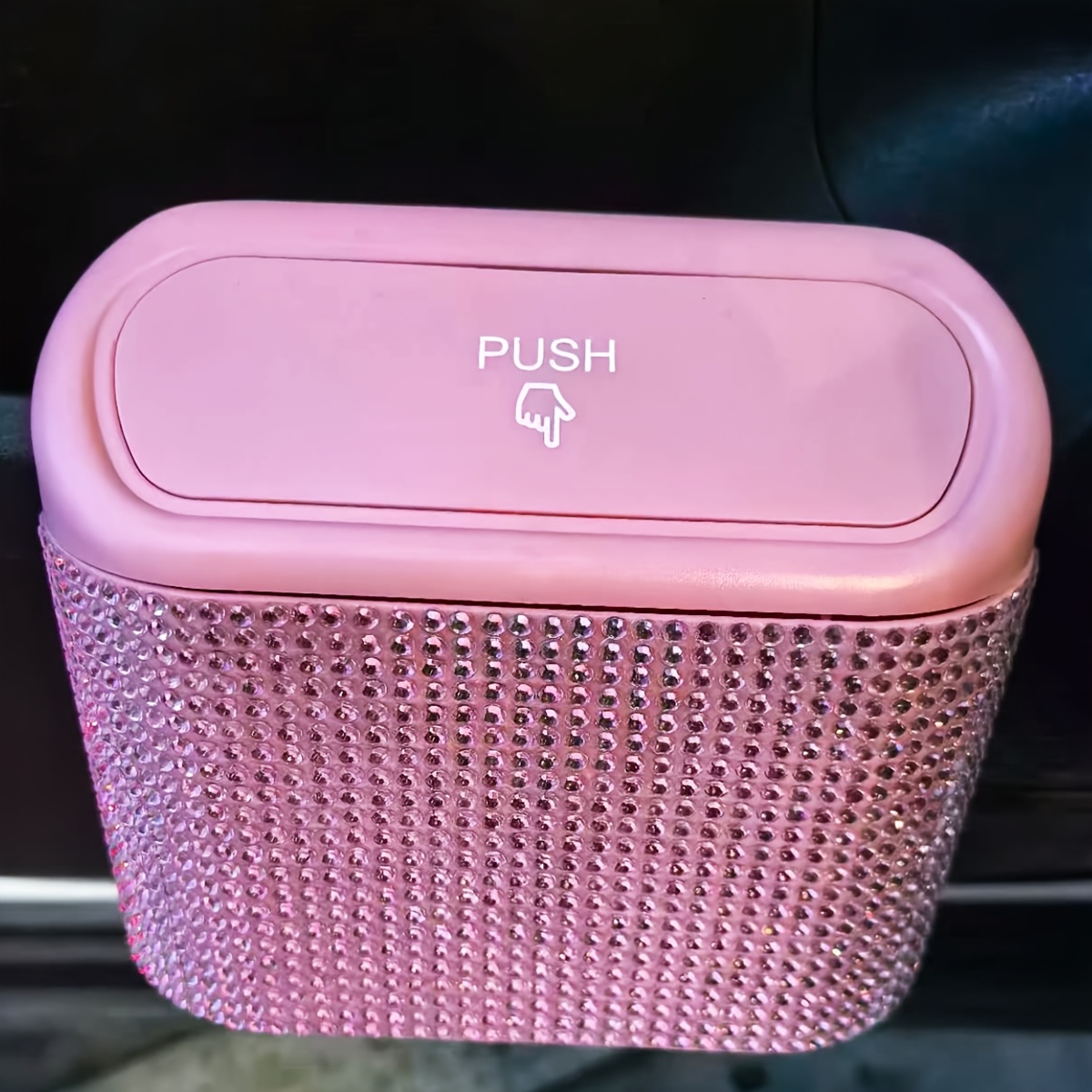 Image of Macaron Color Inlay Rhinestone Car Trash Can Door Card Hanging Multi-functional Large Capacity Storage Bucket Umbrella Storage Bucket Automotive Interior Additions