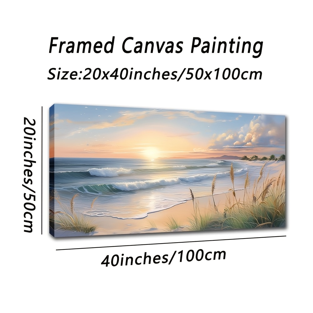 TEMU 2d Flat, 1 Large Size 20x40 Inches 50x100cm Framed Painting Large Size Decorative Painting Sea Painting Style Canvas Painting Dusk Under The