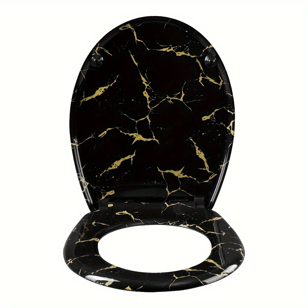 Image of 1pc Toilet Lid, With Buffer, Black Toilet Seat With Golden Glitter, Toilet Seat Made Of Thermosetting Plastic, Toilet Seat, O-shape, Installed From Below, Load Capacity