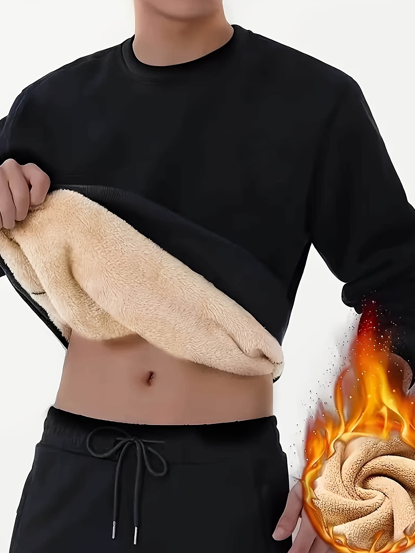 mens fleece sweatshirt thick warm winter casual round neck long sleeve pullover soft fleece lining no inner layering grey navy hand washable cold weather sweater pants long sleeve   for sweaters mens pants long sleeve shirts for Product details 0
