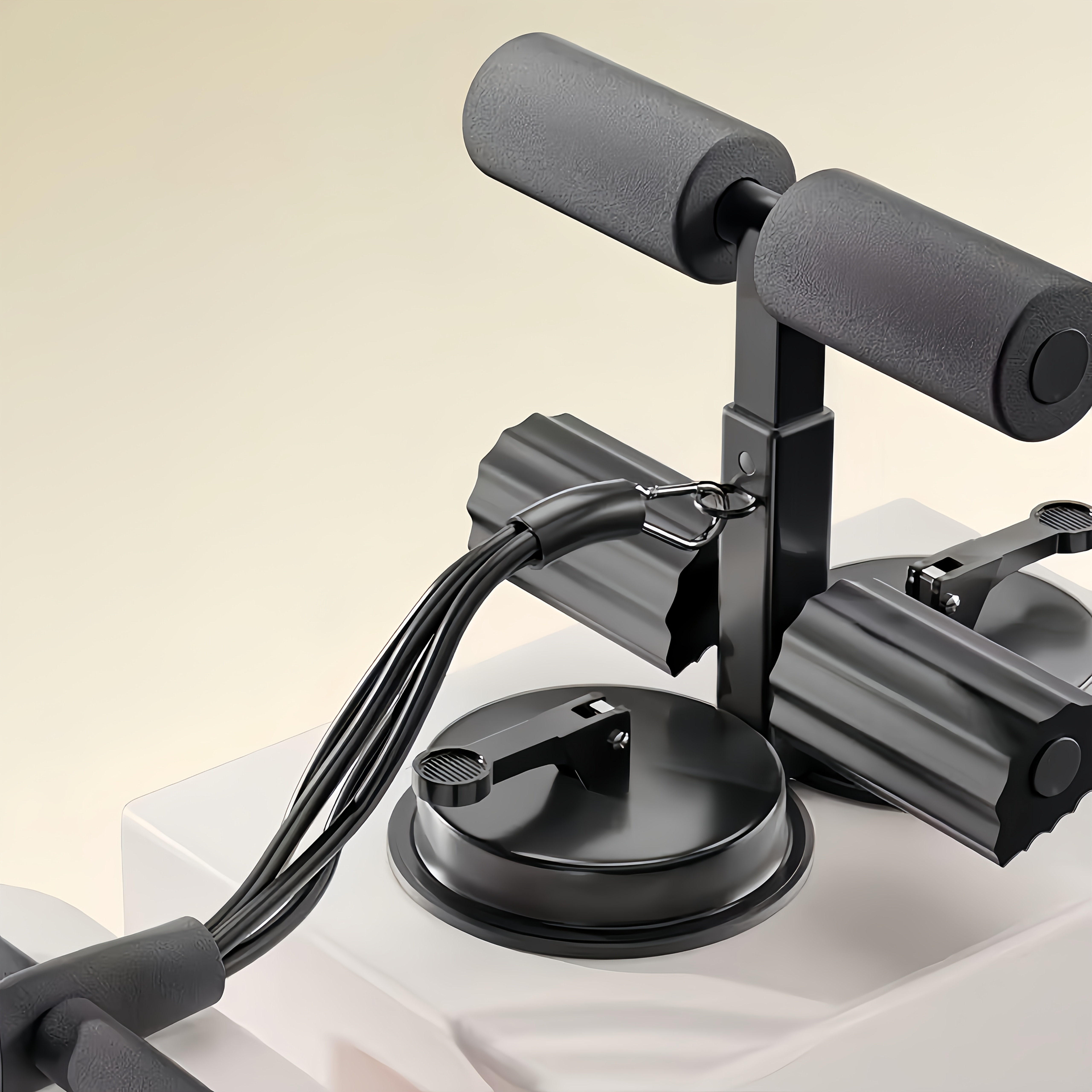 MACYO Unisex Sit-Up Bar Foot Holder, Portable Sit-Up Floor Holder, Sit-Up Exercise Equipment, 3-Level Adjustable, with 2 Strong Suction Cups and Elastic Pull Rope, for ABS Workout Aids, Feet and Legs Strength Training, Suitable for Home or Office Use