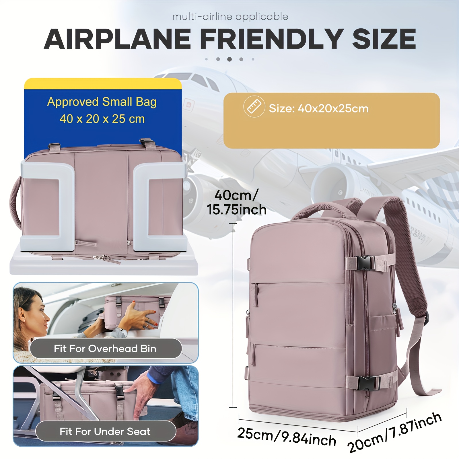 Bolso de Duffel para viaje, bolso de luggage 40*25*20, aprobado para vuelos, multifuncional, bolso de espalda para mujeres, bolso de compresión al vacuum con pulverizador al vacuum, artifato libre, reducción de espacio al 50%, combinación con esentiales para viaje familiar