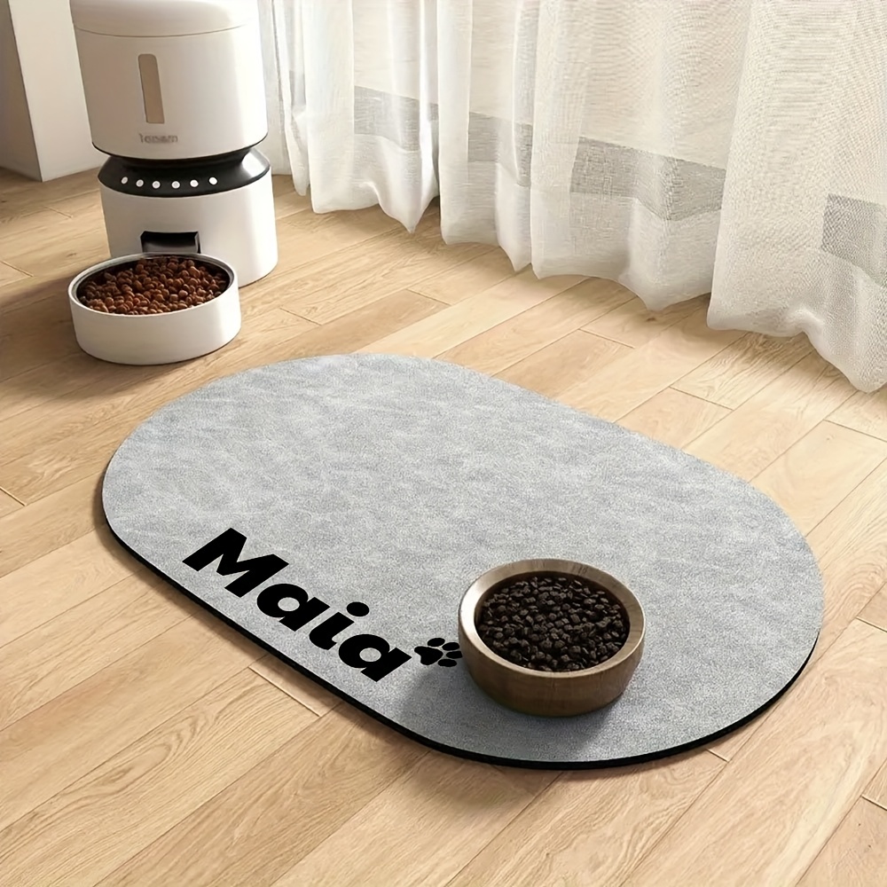 TEMU Custom Pet Food Mat With Personalized Name - Absorbent, Non-slip Food Pad, Durable Synthetic Rubber, Ideal Gift For Pet Lovers, Pet Food Mat
