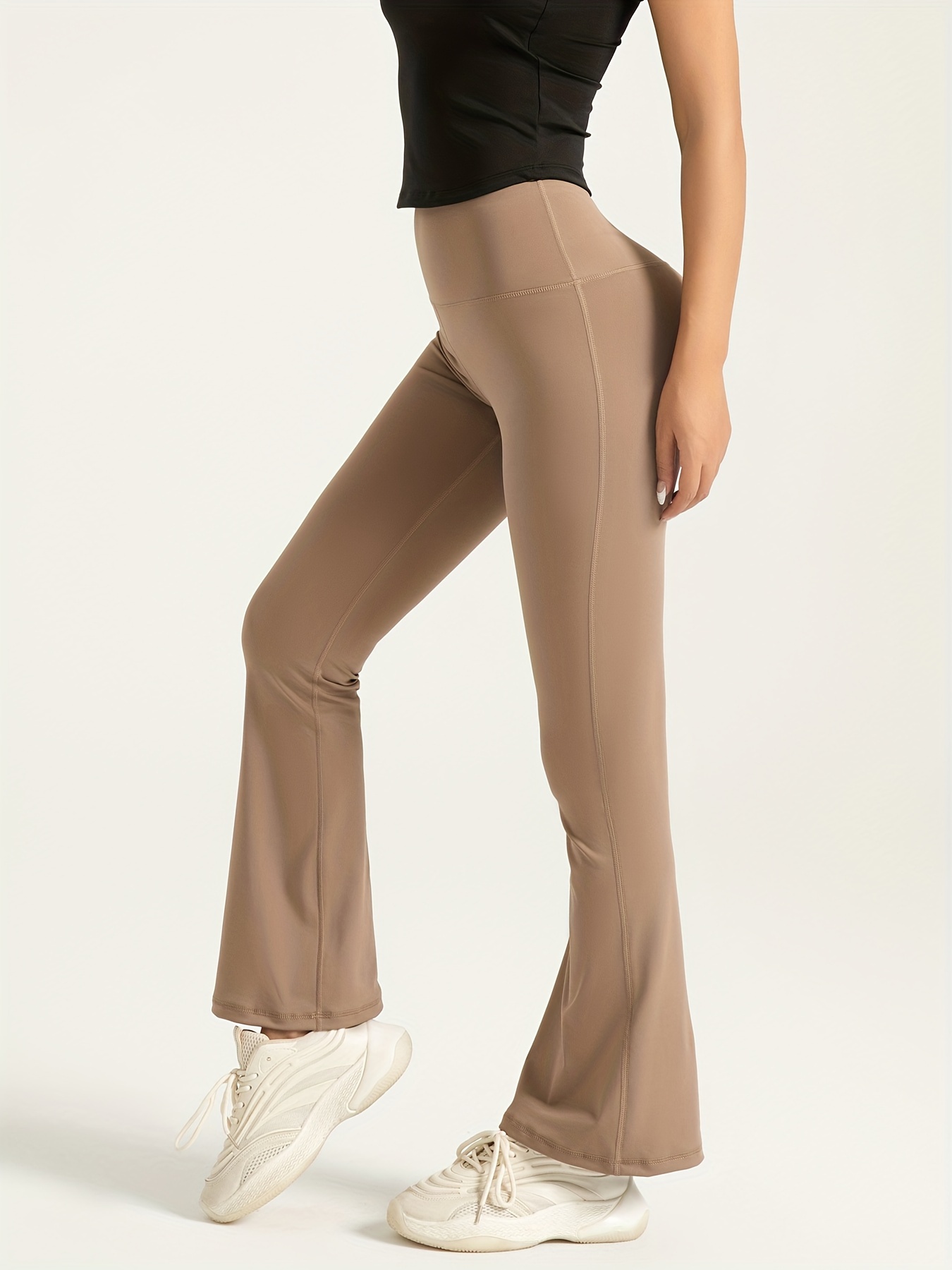 Long Flare Leggings for Women Tall Brown Ladies Solid Color High