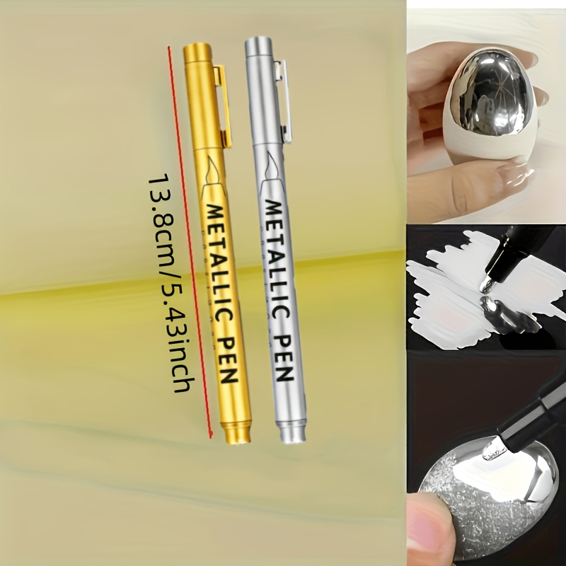 TEMU 2pcs/mirror Marker Pens + 1 Random High-quality Handmade Origami Paper Book (100 Sheets Per Book) Diy Reflective Mirror Markers, Chrome Golden &
