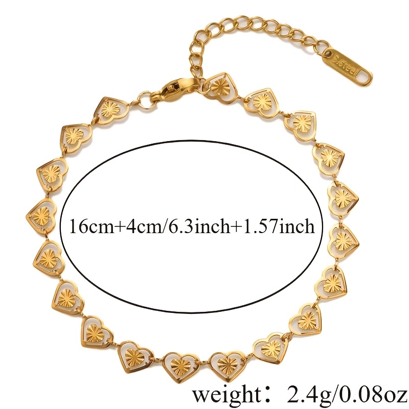 Women's Light Luxury Heart Link Golden Bracelet, Adjustable