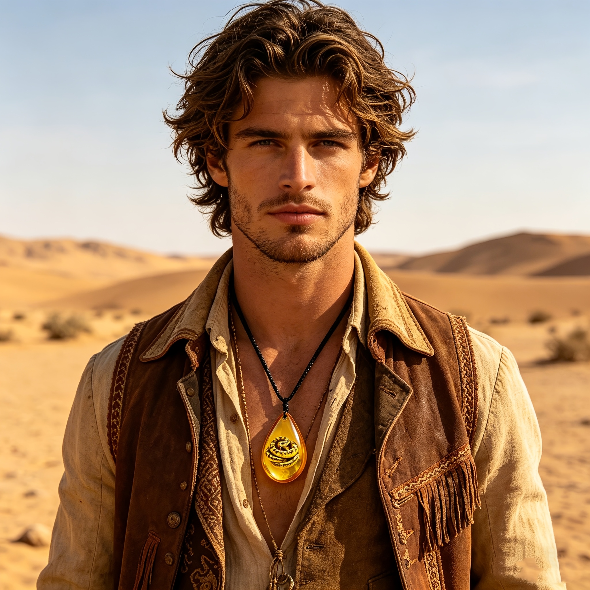 2pcs Faux Amber Men's Necklace with Python & Snake Pattern