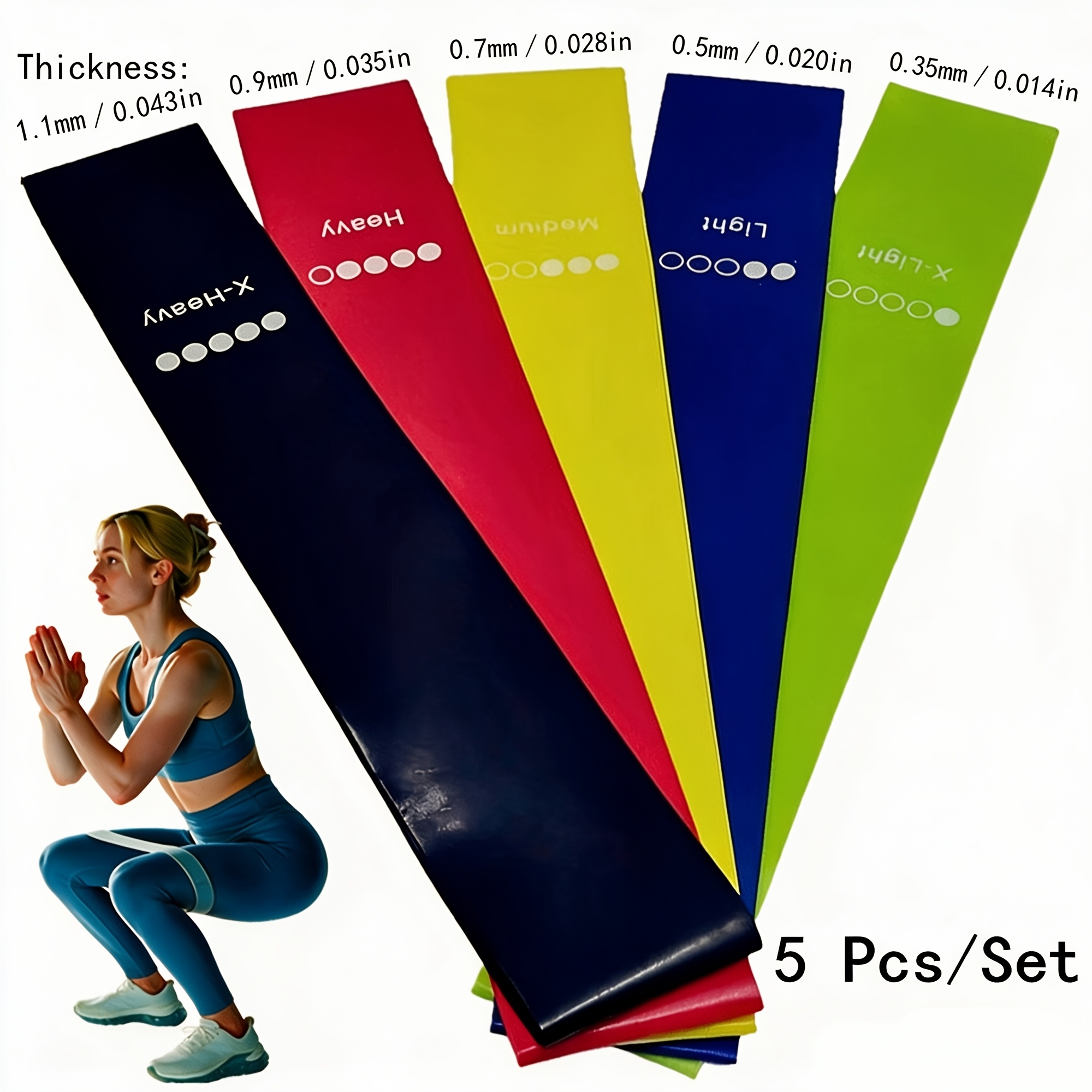 TEMU Ensemble de 5 bandes de résistance avec tension de 5 à 40 lbs pour l'entraînement de force des cuisses, mollets, hanches, bras et plus
