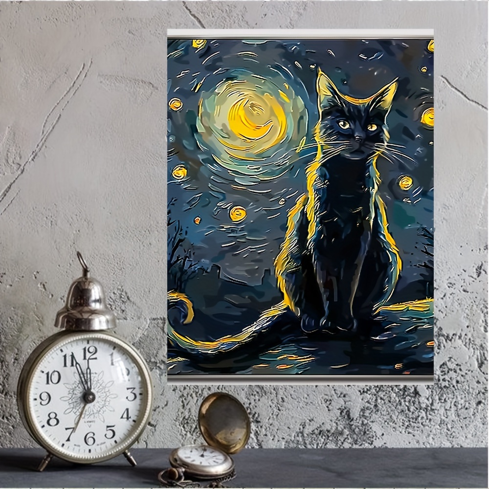 ヴィンセント・ファン・ゴッホの夜空の猫の現代アート油絵キャンバス壁