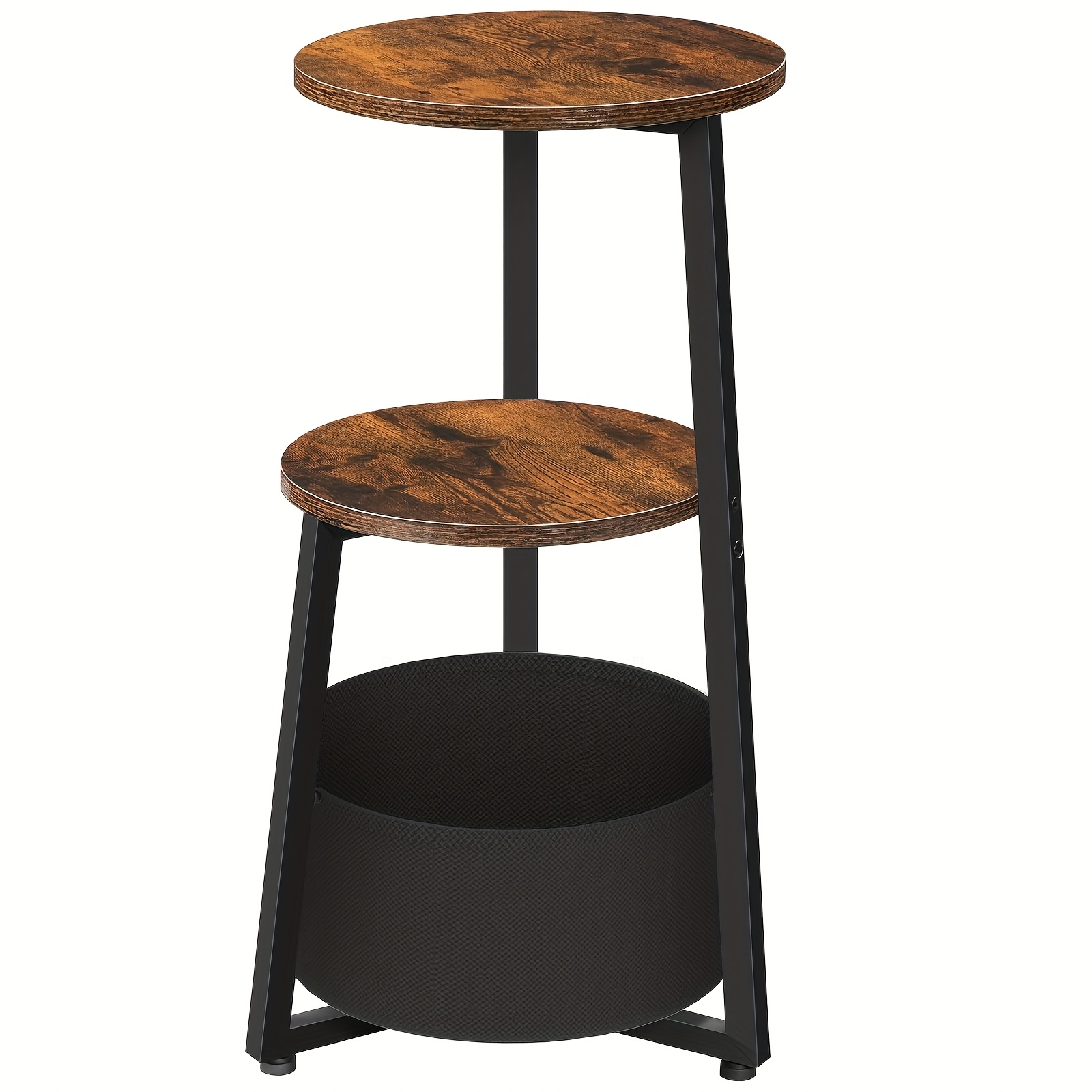 TEMU Small Round Side Table, 3-tier Industrial Nightstand Sofa End Table With Storage Shelves, Metal Frame Wooden Coffee Table Accent Bedside Tea