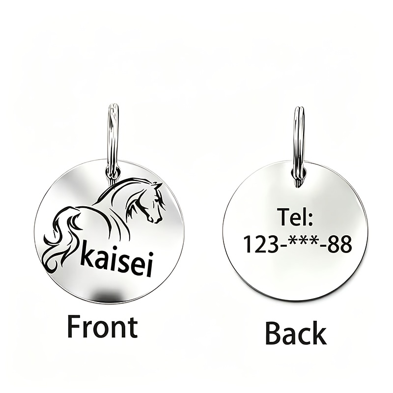 TEMU 1pc Custom Personalized Pet Horse Tag, Double-sided Customization With Pet Horse And Owner's Name/phone Number, Multiple Laser Engraving Options