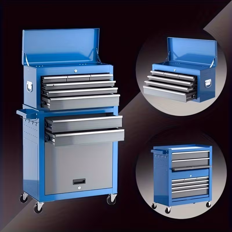 8 drawer metal tool cabinet high capacity tool storage cabinet with lockable wheels metal toolbox for workshop garage mechanics blue tool chest 327 7