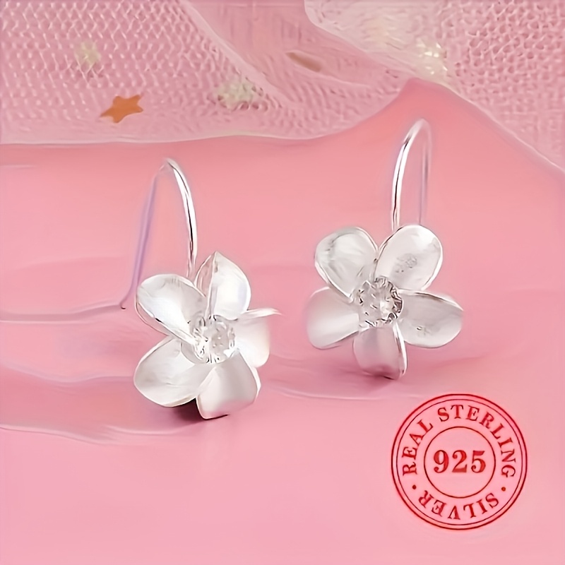 Women's S925 Silver Tassel Earrings with Synthetic Flower Inlay