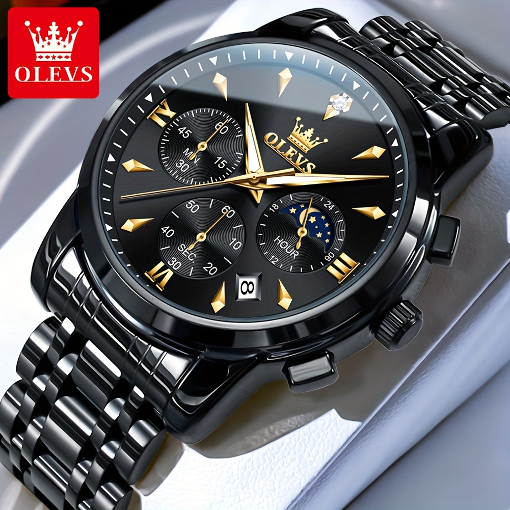   premium brand authentic luxury mens quartz   stainless steel watch for men with luminous hands and moon phase chronograph for young men Product details 3